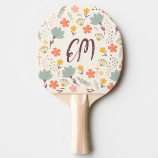 Monogram and Quote Boho Flowers Ping Pong Paddle