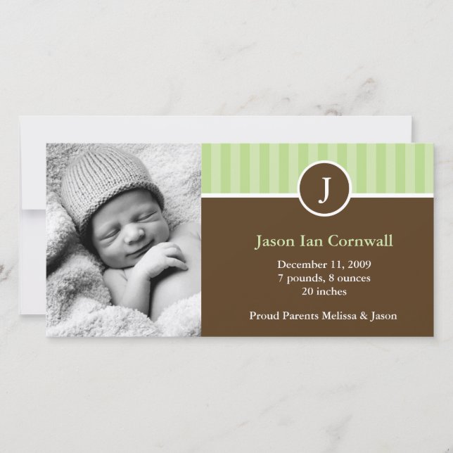 Monogram and Stripes Birth Announcements (Front)