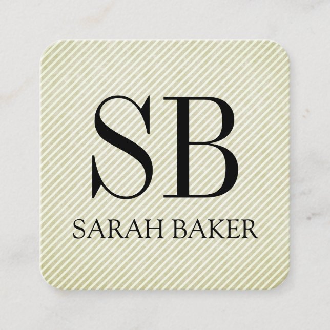 Monogram and Stripes Square Business Card (Front)