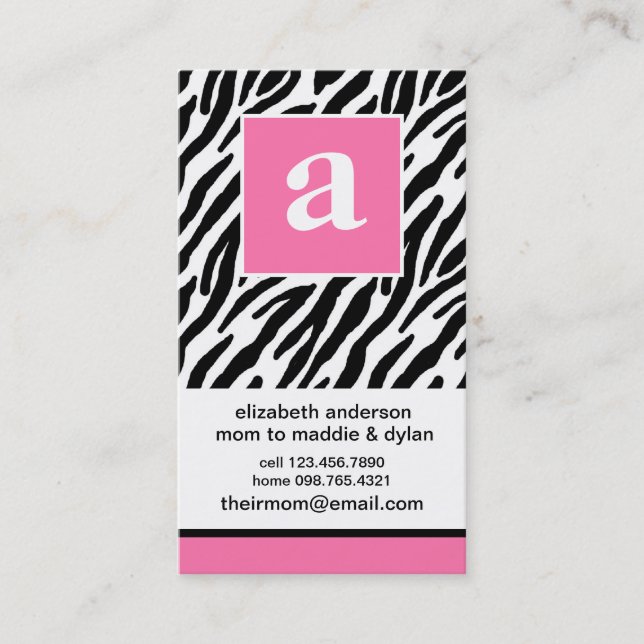 Monogram and Zebra Mummy Calling Cards (Front)