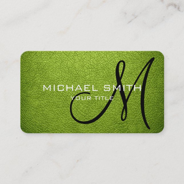 Monogram Android Green Leather Look Business Card (Front)