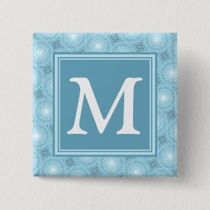Monogram angel blue circles pattern 15 cm square badge