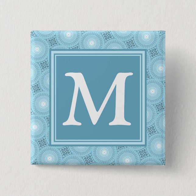 Monogram angel blue circles pattern 15 cm square badge (Front)