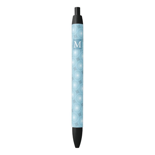 Monogram angel blue circles pattern black ink pen (Front Vertical)