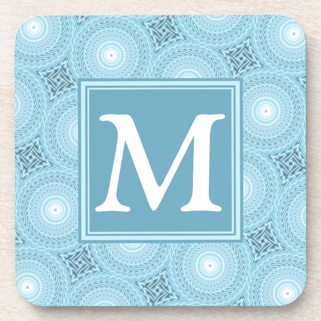 Monogram angel blue circles pattern coaster (Front)