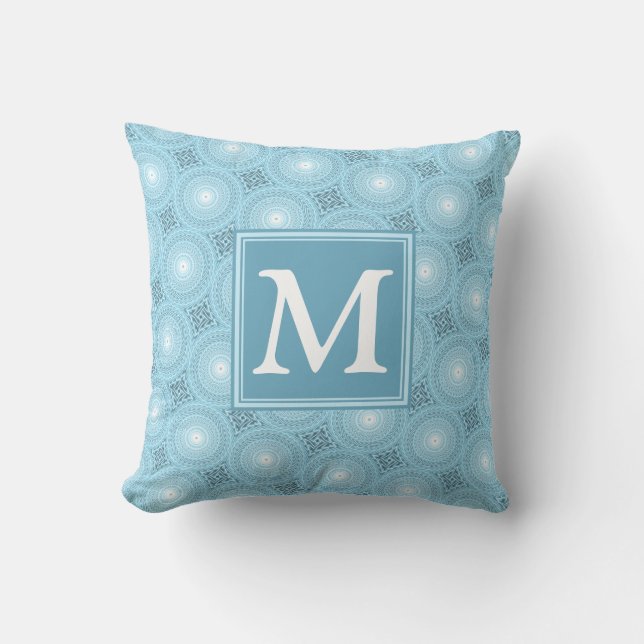 Monogram angel blue circles pattern cushion (Front)