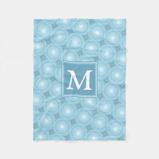 Monogram angel blue circles pattern fleece blanket (Front)