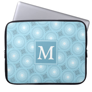 Monogram angel blue circles pattern laptop sleeve