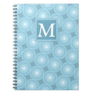 Monogram angel blue circles pattern notebook
