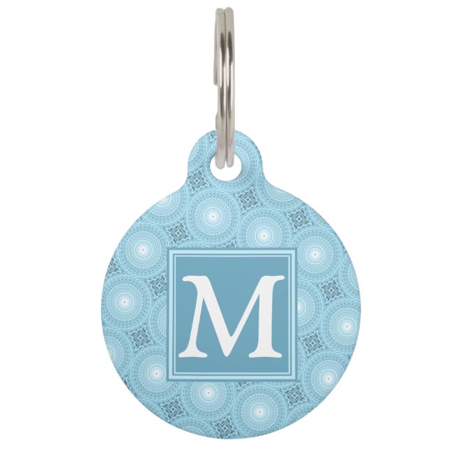 Monogram angel blue circles pattern pet tag (Front)