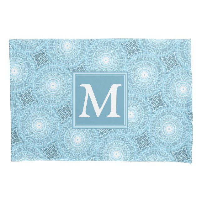 Monogram angel blue circles pattern pillowcase (Front)