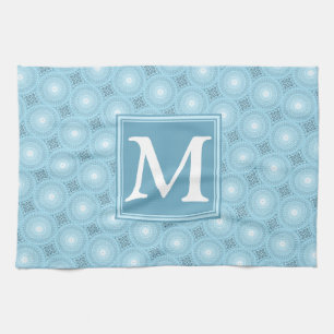 Monogram angel blue circles pattern tea towel
