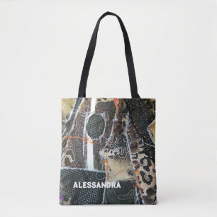 Monogram animal print leopard grunge distressed tote bag