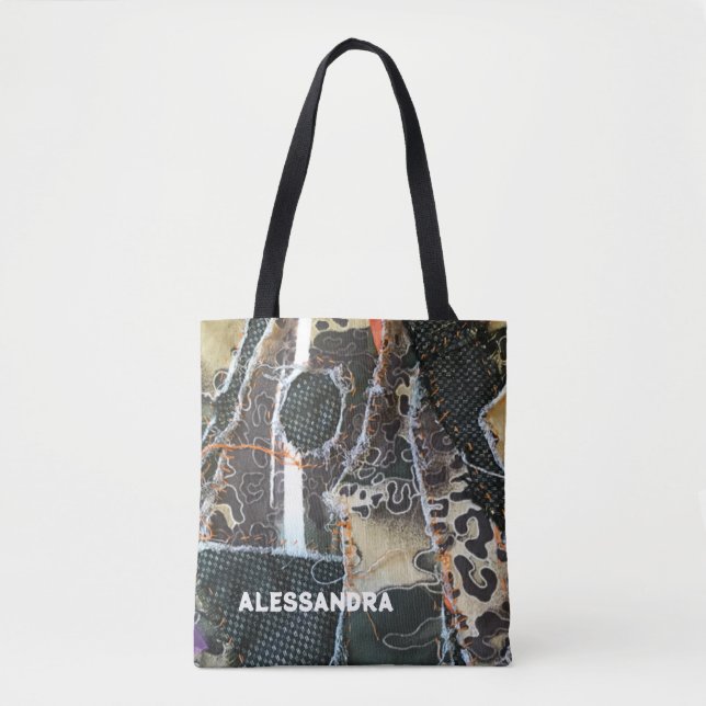 Monogram animal print leopard grunge distressed tote bag (Front)