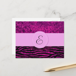 Monogram - Animal Print, Zebra, Glitter - Pink Postcard