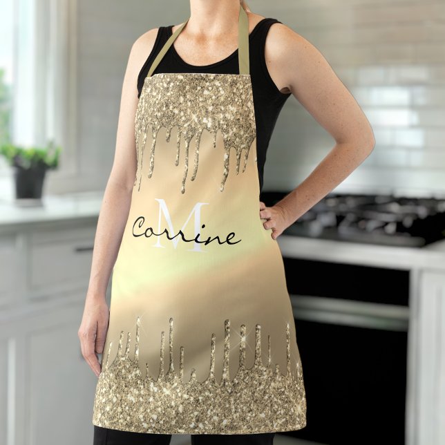 Monogram Antique Gold Dripping Glitter Metallic Apron (Creator Uploaded)