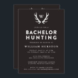 Monogram Antlers Hunting Bachelor Party Invitation<br><div class="desc">Invite guests to a hunting trip or weekend to celebrate the groom-to-be with these hunting themed bachelor party invitations. This design features a black background, antlers and a monogram, with fully editable text on the front and back on the invitation. Whether your trip is a weekend, a two-day trip, or...</div>