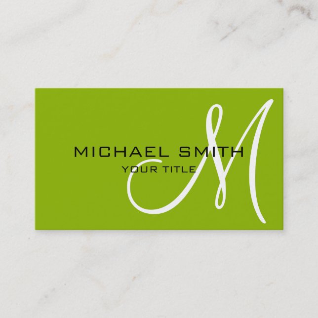 Monogram Apple green colour background Business Card (Front)