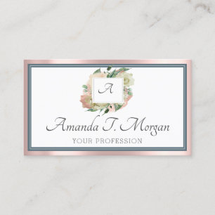 Monogram Appointment Card Rose Greenery Dusty Blue