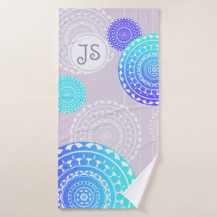 Monogram Aqua and Blue Mandala Inspired on Pink Bath Towel
