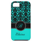Monogram Aqua, Black, White Damask iPhone 5 Case