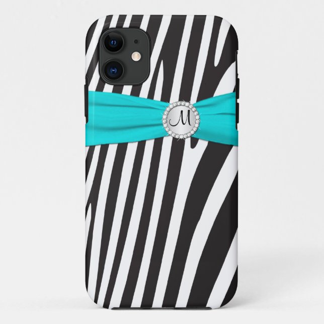 Monogram Aqua, Black, White Zebra Striped iPhone 5 Case-Mate iPhone Case (Back)