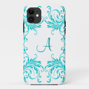Monogram Aqua Blue Damask Case-Mate iPhone Case
