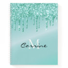 Monogram Aqua Blue Dripping Glitter Metallic