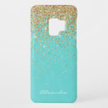 Monogram Aqua Blue Gold Glitter Confetti Girly Case-Mate Samsung Galaxy S9 Case<br><div class="desc">Monogrammed Aqua Blue Gold Glitter Confetti Girly Smart Phone Case that you can add your name to. Please contact the designer if you would like additional matching items.</div>