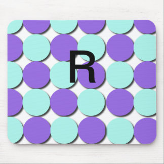 Monogram Aqua & Blue Polka Dots Mouse Pad