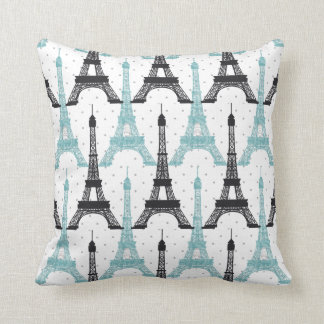Monogram Aqua Chic Eiffel Tower Pattern Cushion