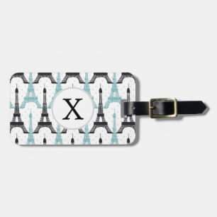 Monogram Aqua Chic Eiffel Tower Pattern Luggage Tag
