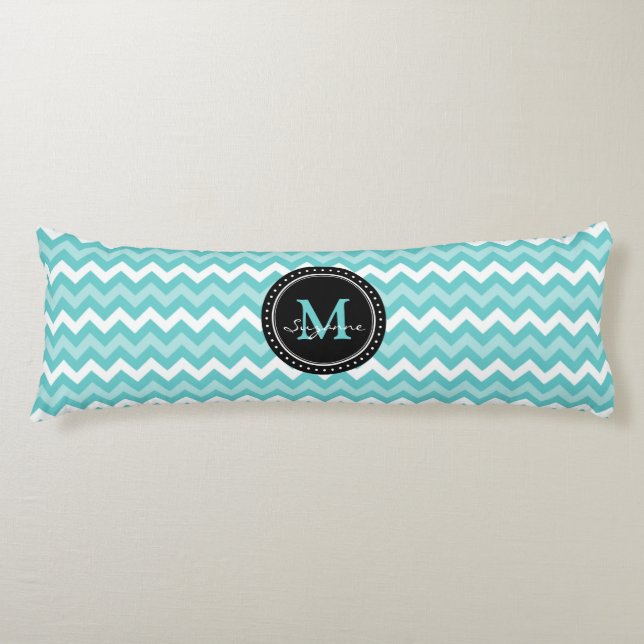Monogram Aqua White Abstract Chevron Body Cushion (Front)