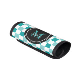 Monogram | Aqua White Chequerboard Pattern Luggage Handle Wrap