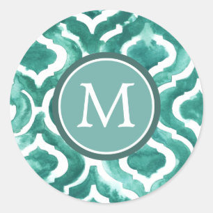 Monogram   Aquamarine Motif IV Classic Round Sticker