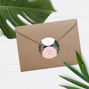 Monogram Arches Tropical Palm Tree Wedding Classic Round Sticker