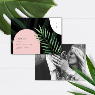 Monogram Arches Tropical Wedding Photo Thank You Card
