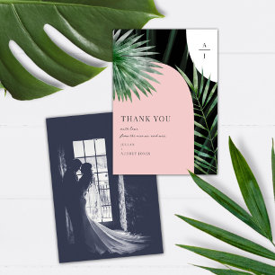 Monogram Arches Tropical Wedding Photo Thank You Card