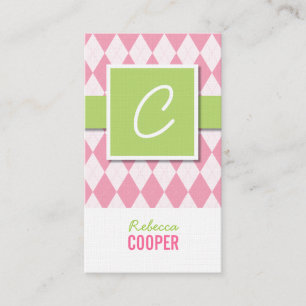 Monogram argyle business cards in pink