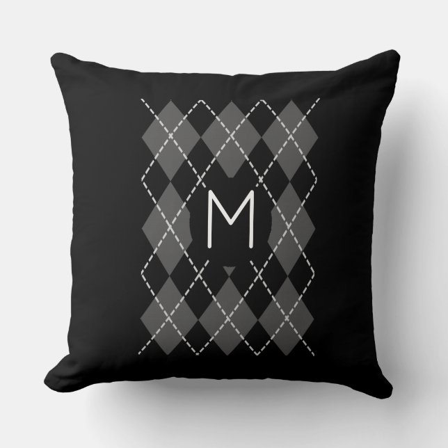 Monogram Argyle Pattern Throw Pillow (Front)