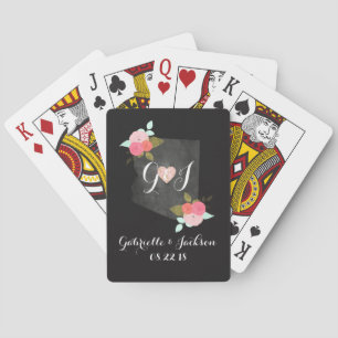 Monogram Arizona State Chalkboard Floral Wedding Playing Cards