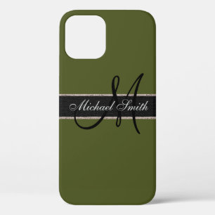 Monogram Army green Colour Background iPhone 12 Pro Case