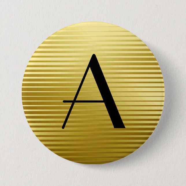 Monogram Art Deco Gold Satin Stripes 7.5 Cm Round Badge (Front)