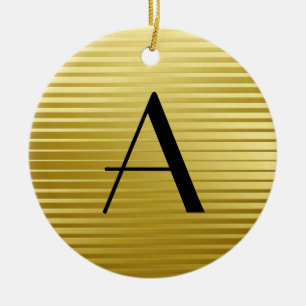 Monogram Art Deco Gold Satin Stripes Ceramic Tree Decoration