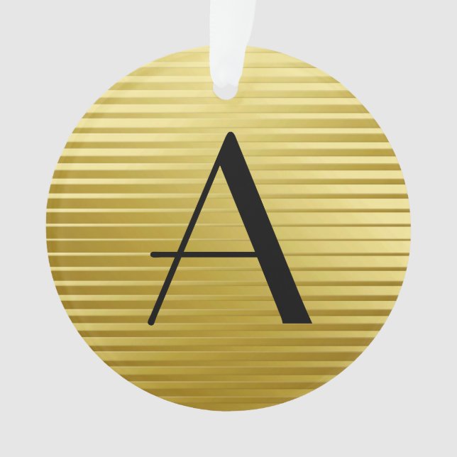 Monogram Art Deco Gold Satin Stripes Ornament (Front)