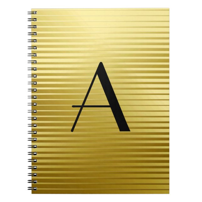 Monogram Art Deco Gold Satin Stripes Spiral Notebook (Front)
