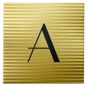 Monogram Art Deco Gold Satin Stripes Tile