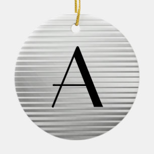 Monogram Art Deco Silver Satin Stripes Ceramic Tree Decoration