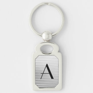 Monogram Art Deco Silver Satin Stripes Key Ring