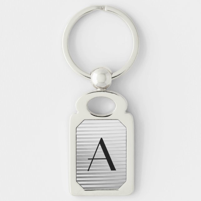 Monogram Art Deco Silver Satin Stripes Key Ring (Front)